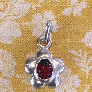 Silver Ladybug  Flower Pendant Girl NWOT